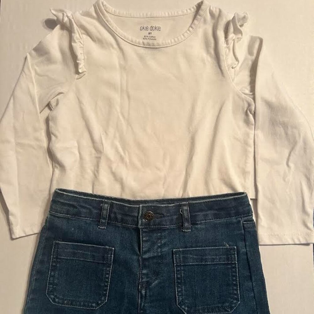 New w/o/t Cat & Jack Jean Shorts and Okie Dokie Long Sleeve Top size 5T
